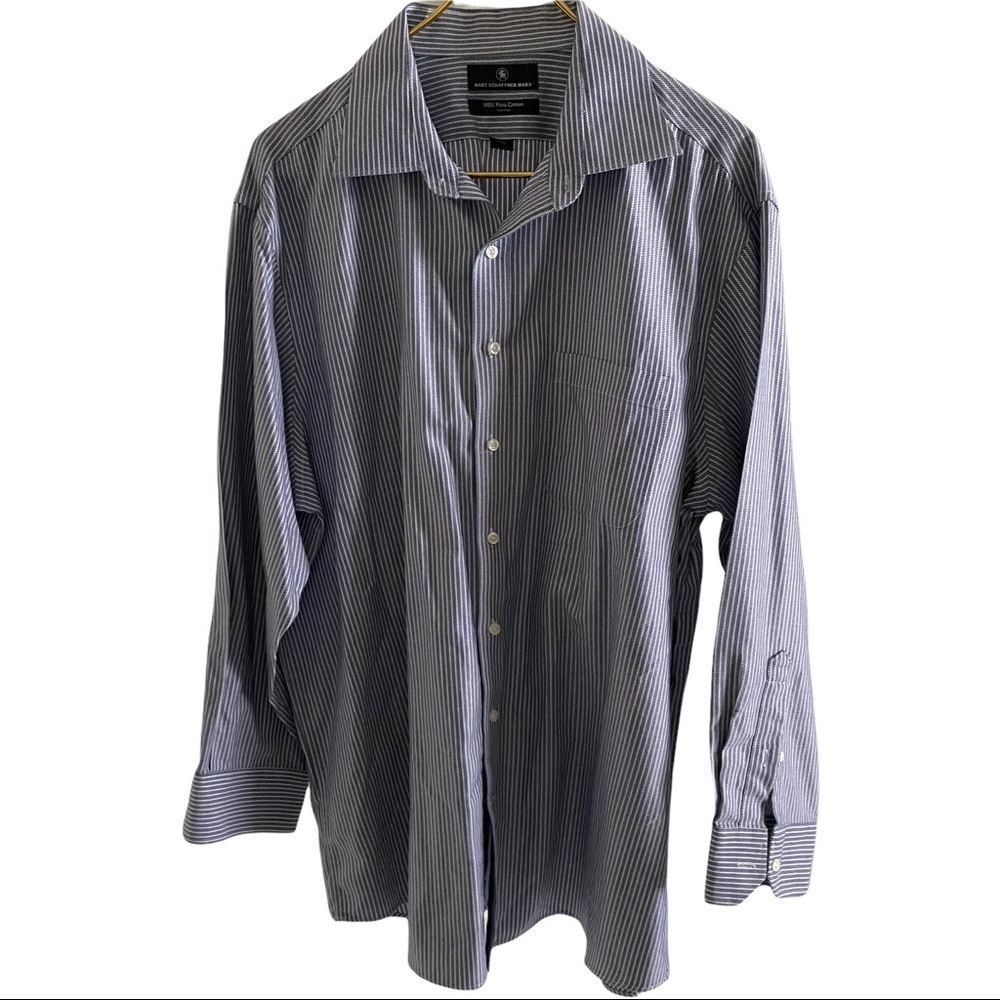 Hart Schaffner Marx LS White Blue Button-Up 17.5